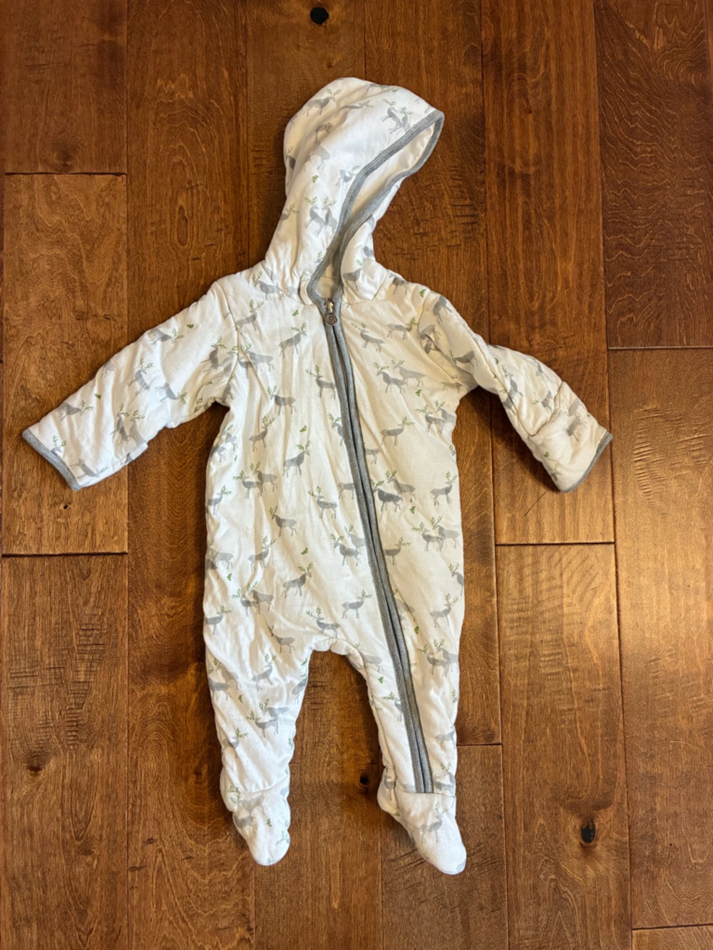 Burt's Bees Light Gray and White Hooded Baby One-Piece